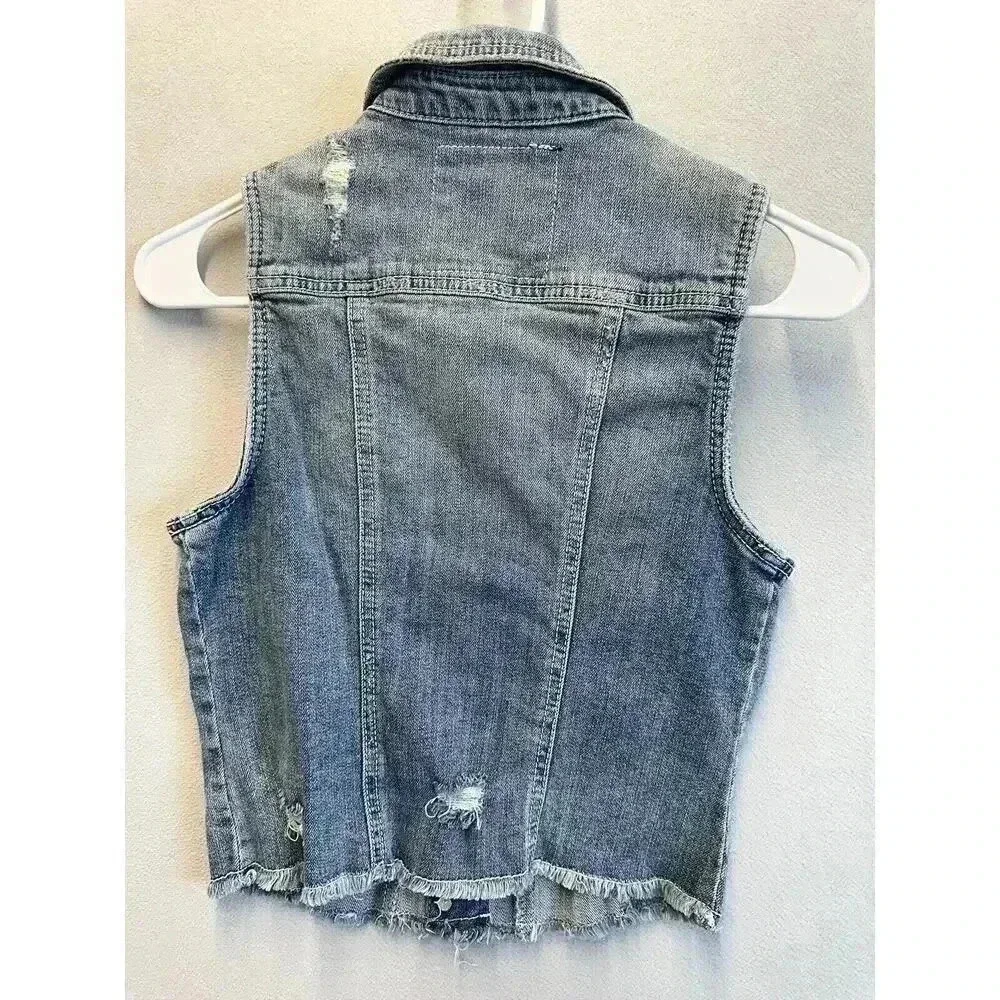 Silver Vest Women’s Small Blue Jean Denim Cropped Moto Trucker Biker Distressed‎